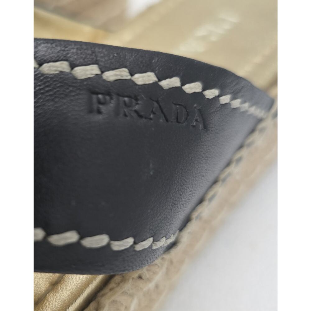 Womens Prada Leather Cross Strap Espadrille Platform Sandals Black Eu 37.5/7.5US - Picture 7 of 13
